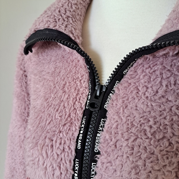 Lucky brand | Pink blocked color sherpa zip up turtleneck womens sweater - Picture 7 of 11